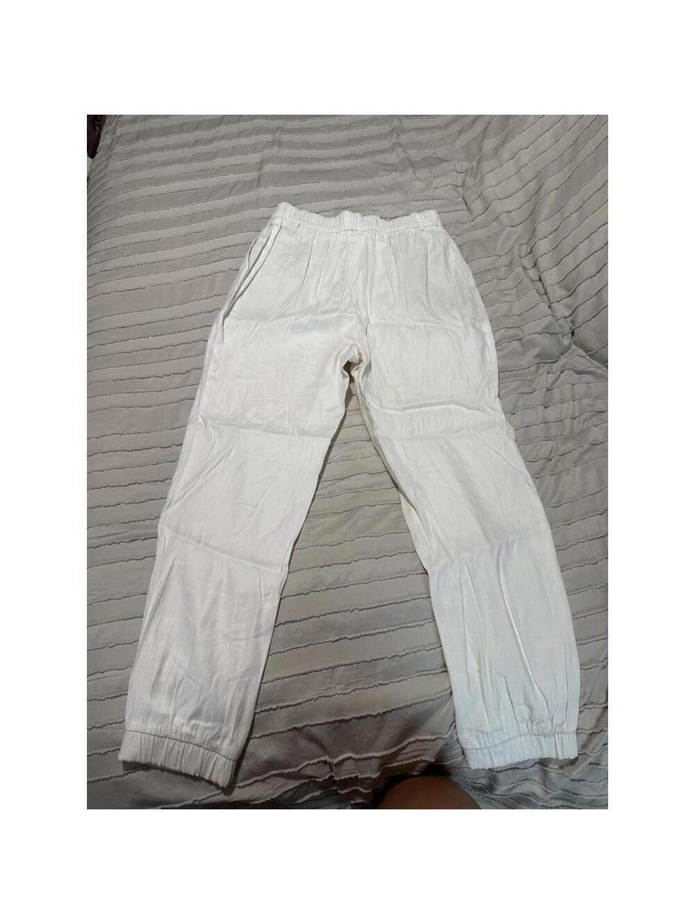 Express White Casual Pants with Elastic Waistband